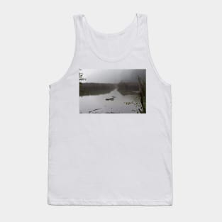 Autumn lake in the fog Tank Top